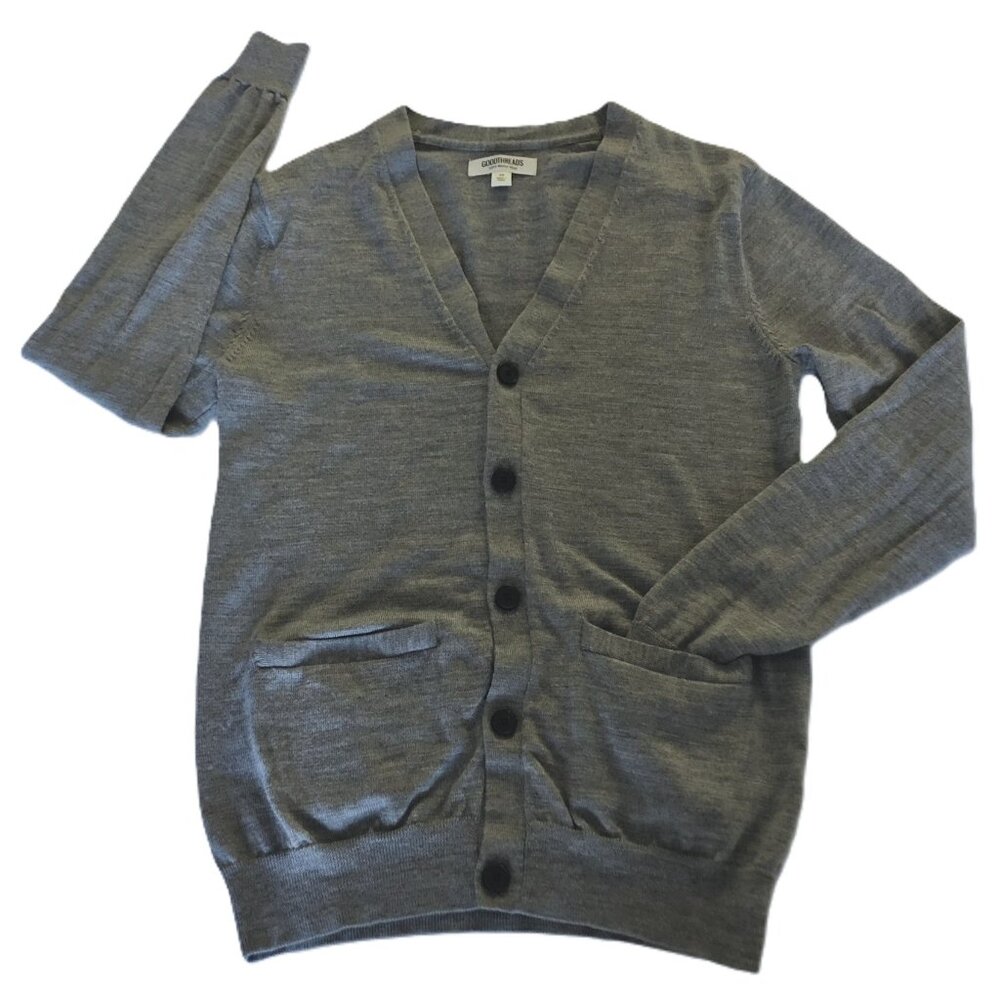 GOODTHREADS 100% Merino Wool Cardigan Sweater Mens XS Gray V-Neck Front Pockets - Picture 2 of 16